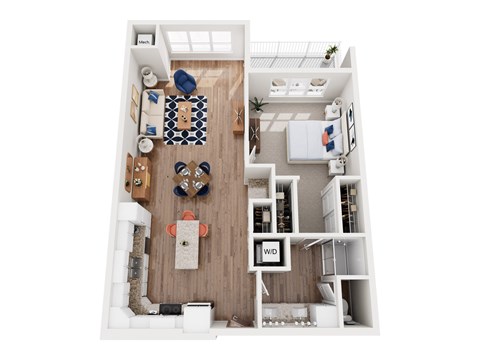 Floor plan for 1 bed, 1 bath, 979 sqft